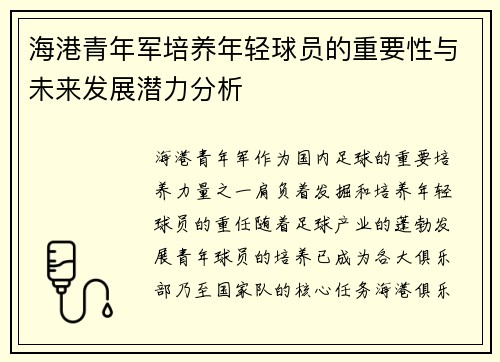 海港青年军培养年轻球员的重要性与未来发展潜力分析